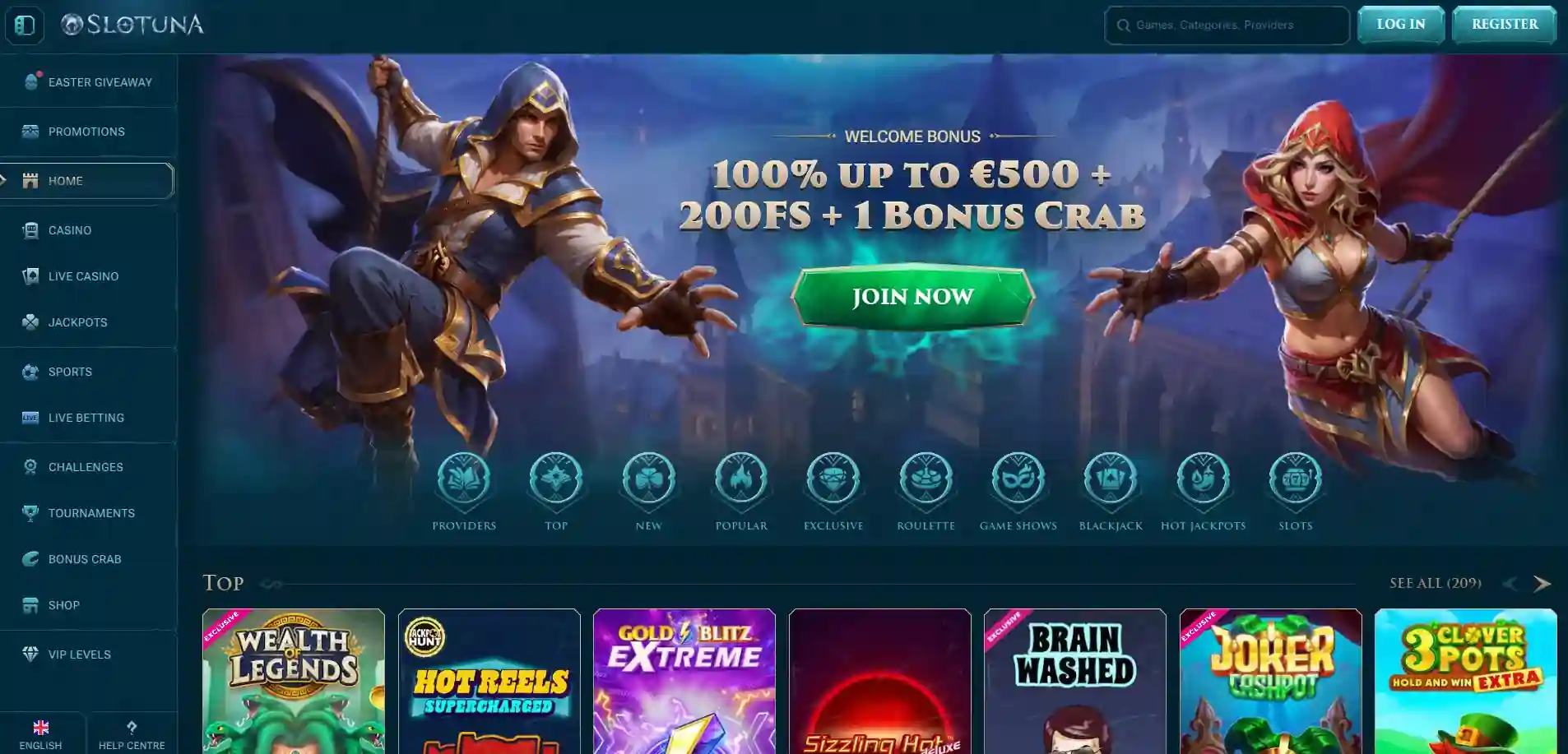 Schermata di Slotuna Casino con il bonus di benvenuto